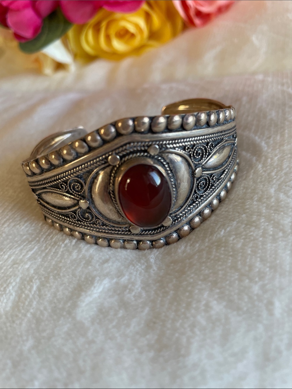 Vintage Moroccan Agate Silver Cuff Berber Tribal Ethnic Handmade Bracelet